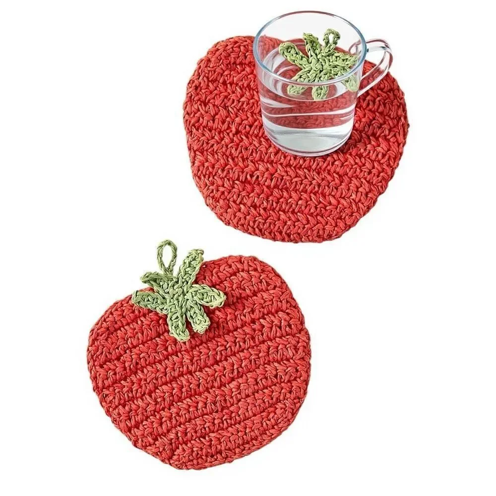 Anthropologie Woven Raffia Tomato Coasters, Set of 2 Crochet, Summer Decor
